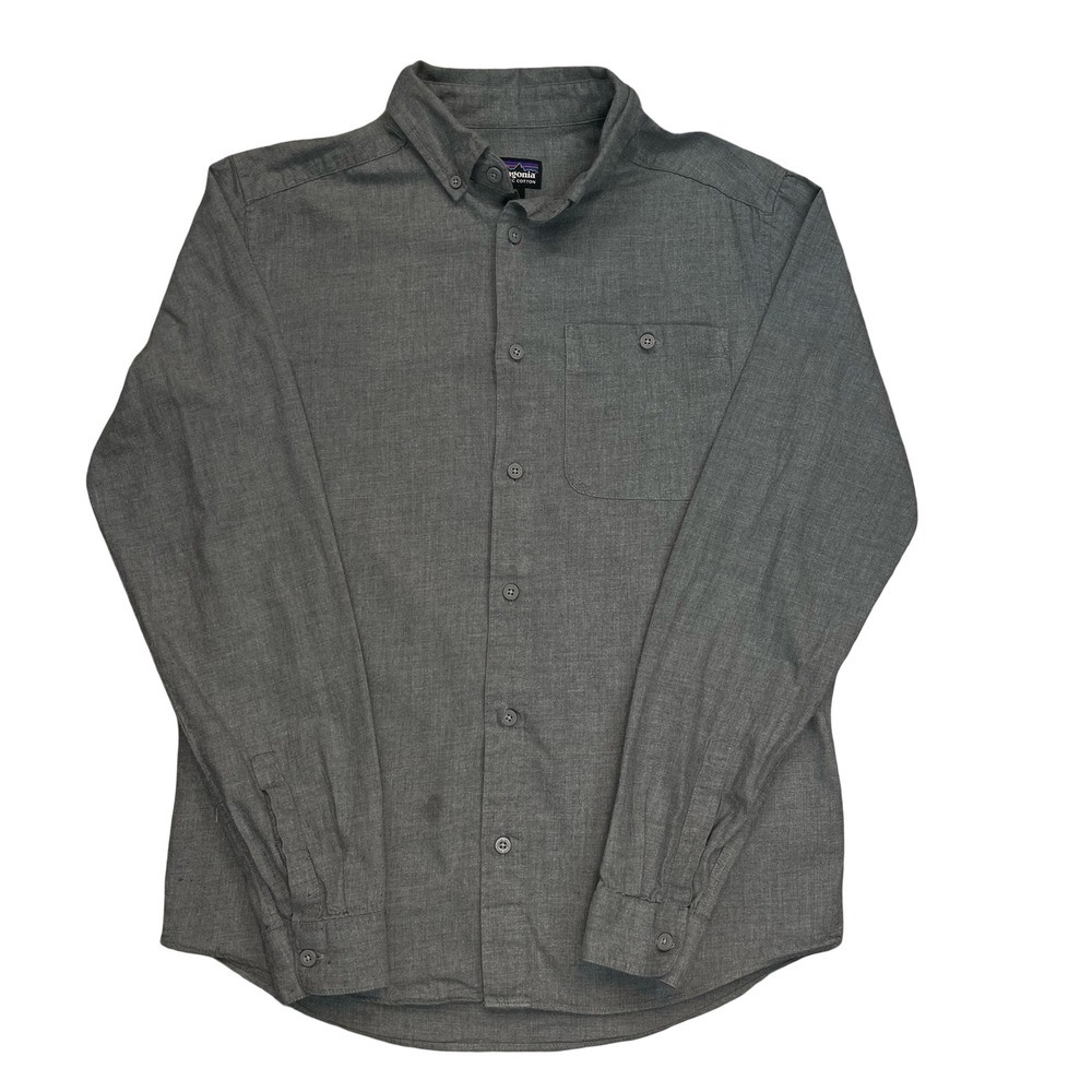 Patagonia Mens Button Down Shirt Grey Organic Cotton Worn Wear Outdoor Small